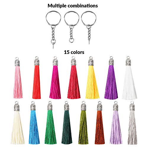 YSDMY 120 Pcs Tassels Key Rings Key Chains Sets for Jewellery Making 30 Tassels Pendents 30 Key Chain Rings 30 Eye Screws 30 Jump Rings,Tassle Keyring for Craft Handmade Bracelets Pendants - Image 4