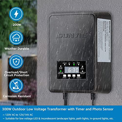 Sunvie 300W Low Voltage Transformer With Timer And Photocell Sensor Landscape Lighting Transformer Waterproof 120V To 12V/14V Ac Outdoor Low Voltage Transformers For Landscape Pathway Lights Spotlight #TOP4