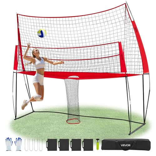 VEVOR 2-in-1 Volleyball Training Net System Freely Height-Adjustable Practice Equipment with Ball Return Portable Net Station Easy Setup for Backyard Indoor Outdoor Serving Spiking Improve Accuracy