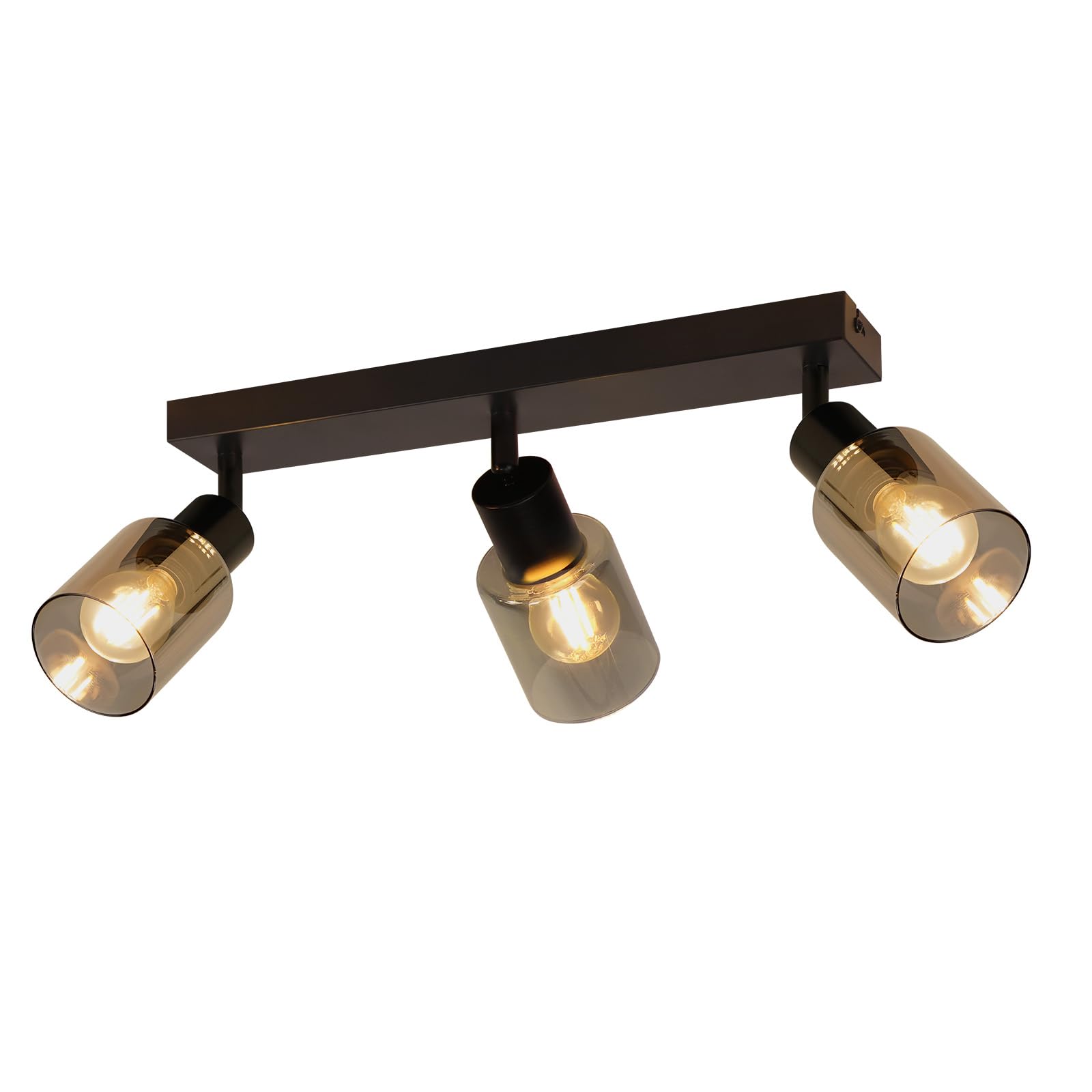 Deckenstrahler 3 flammig Deckenlampe Vintage: Deckenleuchte Schwarz | Schwenkbar Küchenlampe Metall Deckenspots Glas Spotleuchte Wand für Wohnzimmer Flur Küche inkl. 4 × E14 2700K Leuchtmittel