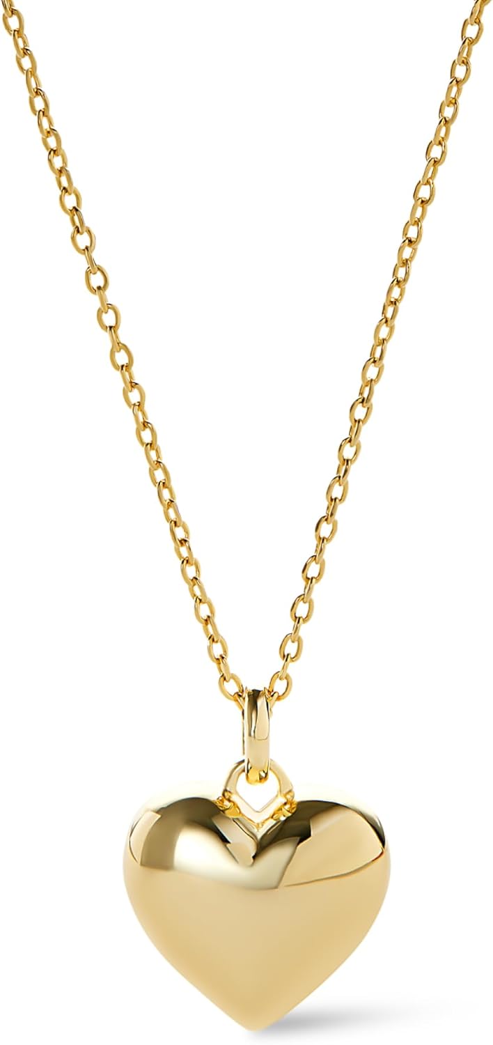 Ana Luisa Lev Puffy Heart Necklace for Women - Paperclip Chain w/ 14K Gold Plated & Silver Rhodium Plated Small Puffed Heart Pendant - Hypoallergenic, Water-Resistant, Tarnish-Free Jewelry