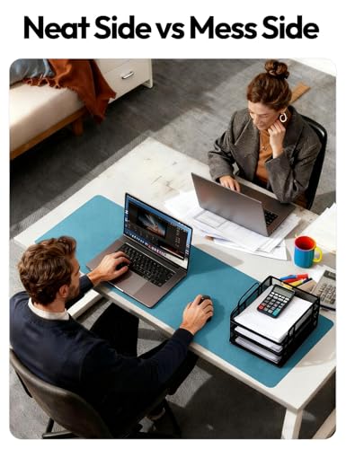 Image of YSAGi Leather Desk Pad Protector, Office Desk Mat, Large Mouse Pad, Non-Slip PU Leather Desk Blotter, Laptop Desk Pad, Waterproof Desk Writing Pad for Office and Home (Turquoise, 35.4 inch x 17 inch)