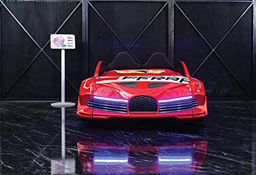 Car Bed for Boys - Racing Car Bed with Led Lights, Single Toddler Bed for Kids with Leather Cushioning, Red Kids Bed Frame with Remote Control Lights & Sounds for Kids, Boys & Girls - Opening Doors Car Bed for Boys - Racing Car Bed with Led Lights, Single Toddler Bed for Kids with Leather Cushioning, Red Kids Bed Frame with Remote Control Lights & Sounds for Kids, Boys & Girls - Opening Doors