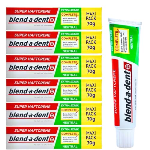 blend-a-dent Crema adesiva super forte, Colla per Dentiera, neutra, 6 × 70 g, senza sapore per...