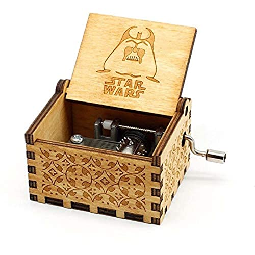 Pursuestar Wood Hand Crank Engraved Vintage Wooden Music Box Wedding Valentine Christmas Birthday Gift for Star Wars