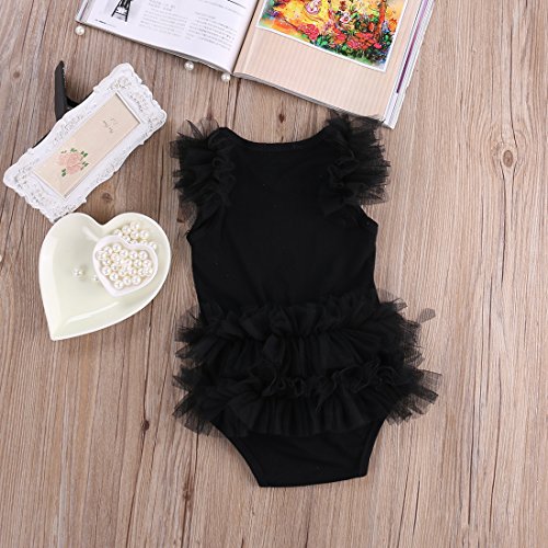 Hotone Baby Girls Embroidered Little Black Dress Bodysuit Tutu Romper Jumpsuit Playsuit Sunsuit (0-3 Months, Black) #TOP2