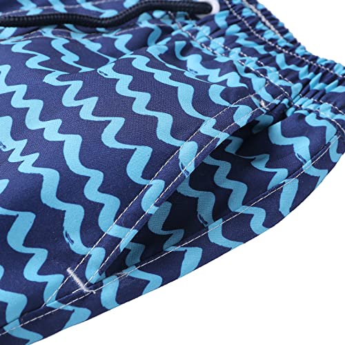 Lizens Boys Swim Trunks Upf 50+ Quick Dry Striped Bathing Suit Swimsuit Little Boys Swimwear (8-9T, Blue Wave) #TOP2