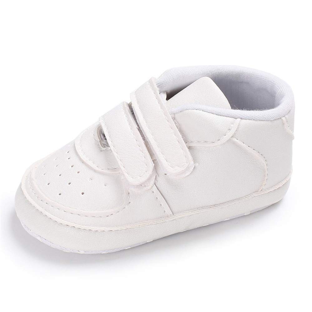 Csfry Baby Boys' Shoes Prewalker Lace up Casual Sneakers, White, 6-12 Months
