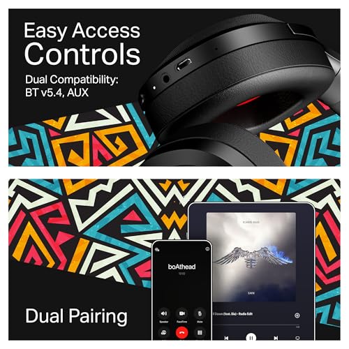 Image of Boat Rockerz Plus 550, Customizable Earcups, 100H Battery, 50mm Drivers, Dual Pair, Stream Ad Free Music via App Support, Bluetooth Headphones, Wireless Headphone with Mic (Black Psyche)