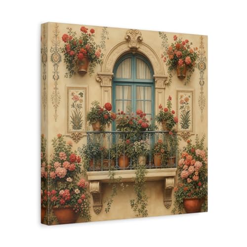 Tableau sur toile fleurs de balcon salon traditionnel 35cm