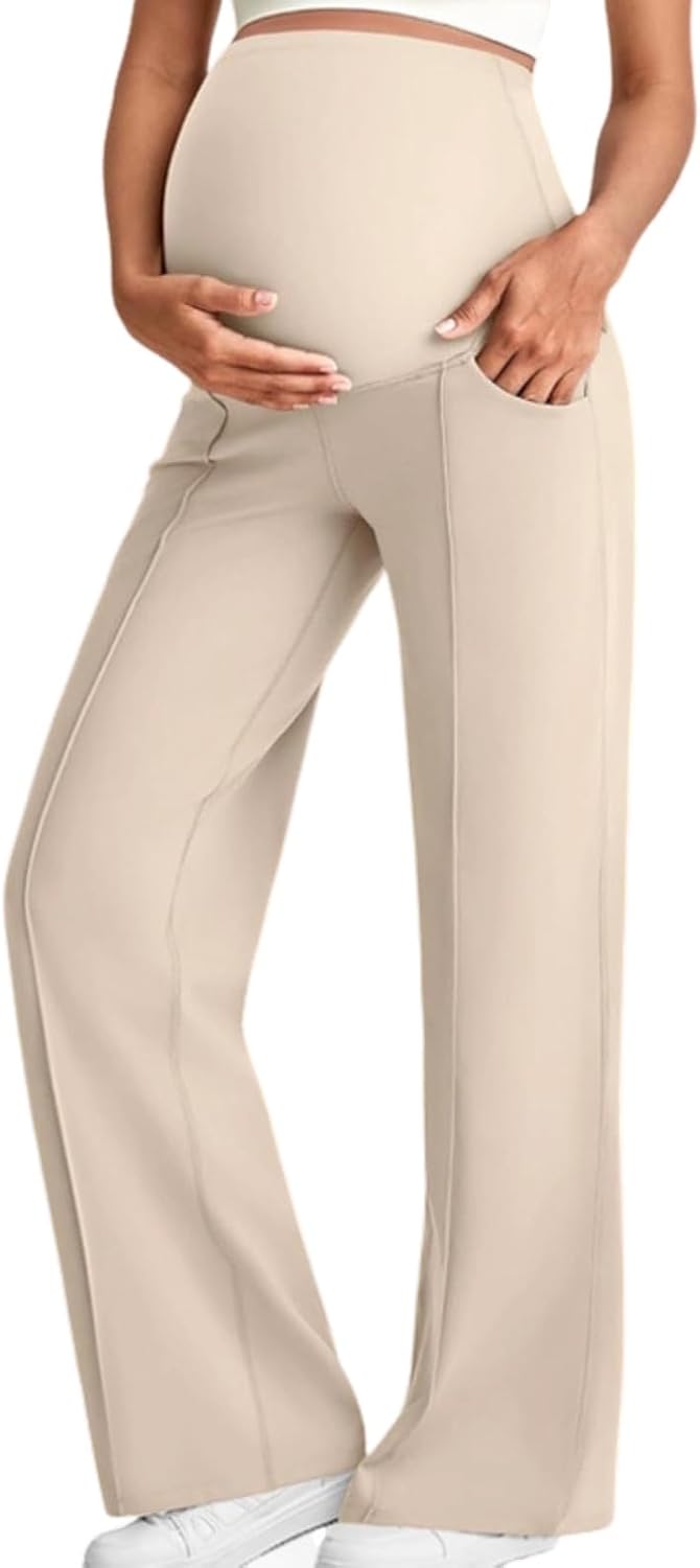 Maternity Trousers for Women Winter Wide Leg Maternity Trousers Women's Tall Jogging Bottoms Elegant Casual Pregnancy Lounge Trousers with Pockets for Pregnant Women