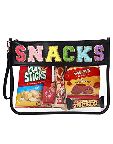 Image of HAIBOLAN Monogram Clear Stadium Purse Bag Chenille Letter Travel Patch Pouch Snack Makeup Wristlet