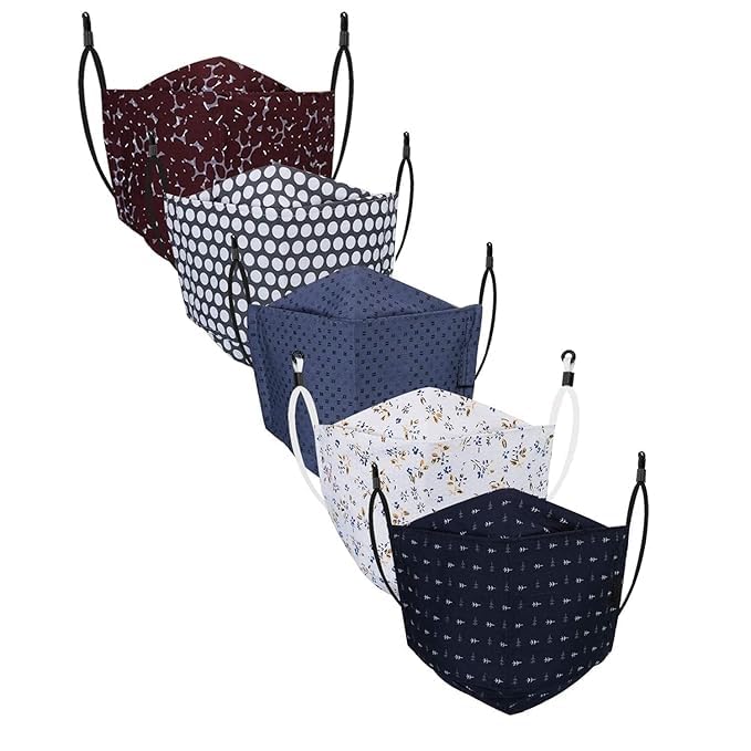SIXSIGMA® 5 Pcs Head loop Cotton Reusable, Washable & Breathable Fabric Mask with Melt Blown Layer, Adjustable Ear Loop and Ear Saver Strap For Men & Women (Multicolor Mask)-image-16