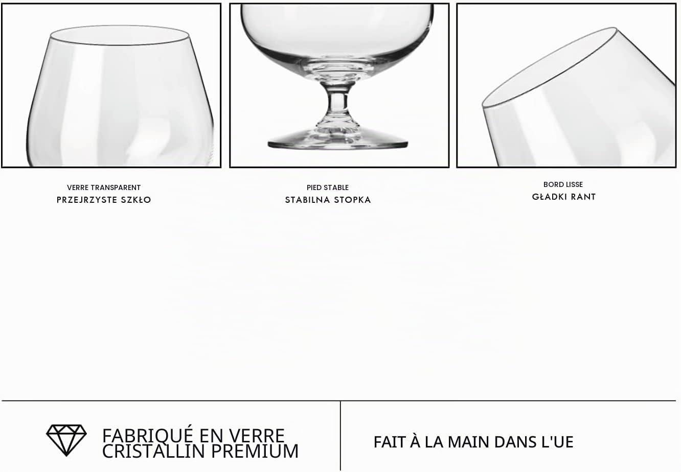 Krosno Balance Verres à Brandy Cognac Whisky 510 ml Lot de 6 – Verres Snifter Cristal Sans Plomb, Grand Calice, Dégustation Spiritueux, Élégants, Lave-vaisselle, Europe
