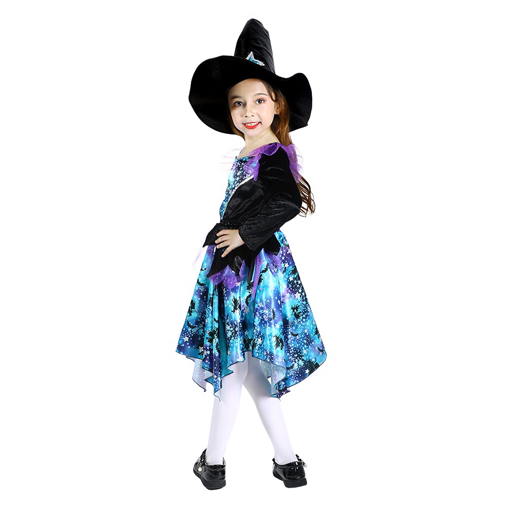 Sincere Party Ragazze Halloween Strega Costume, Deluxe Adorabile Neon Colorato Strega Travestimento con Cappello