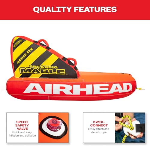 Image of Airhead Mable Towable Tube for Boating, 1-4 Rider Inflatable Boat Tube for Water Tubing, Heavy Duty Full Nylon Cover, EVA Foam Pads, Dual Tow Point, Patented Speed Safety Valve