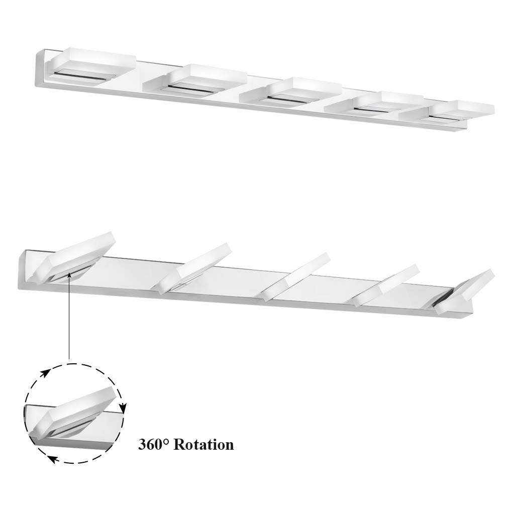 Klighten Lámpara LED de Espejo 20W 1300LM Lámpara de Baño, Blanco Frio 6000K Lámpara LED de Pared Luz de Gabinete IP44 Luz de Espejo de Baño de Acero Inoxidable 95CM