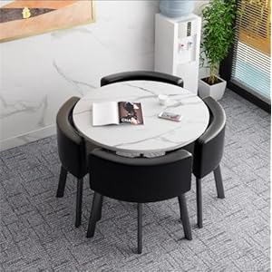 JHKGY Ensemble De Table À Manger – Ensemble De Table À Manger pour 4,Table Et Chaises De Cuisine Modernes,Table À Manger Ronde + Chaises De Salle À Manger en Similicuir Ensemble De 5 Pièces,C