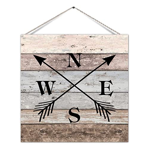Retro Rustic Wooden Pallet Sign North South West East Arrows Wood Wall Hanging Sign Board Nostalgic Farmhouse Wall Hanging Decor for Living Room Indoors Outdoors 12x12 Inch