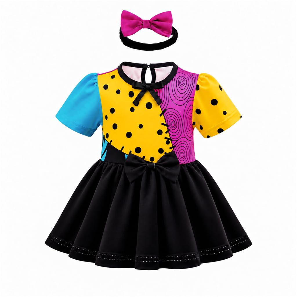 Lito Angels Baby Girls Patchwork Halloween Romper with Bow Headband 9-12M