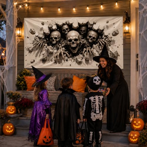 Image of Halloween Decorations Outdoor, Plastic Backdrop 65 inch x 32.7 inch, Skull Halloween Backdrop for Home, Wall, Window, Spooky Party, Indoor Outdoor Halloween Decorations