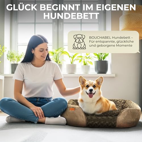 BOUCHABEL Kuscheliges Hundebett – Hundekissen, Hundekorb, Hundebett für kleine Hunde, weiche Hundecouch, waschbar und rutschfest, Füllung aus PP‑Baumwolle und geschreddertem Schaumstoff