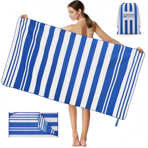 Recopilación de Toallas de playa que puedes comprar esta semana. 48 KTMOUW Toallas de Playa 2 Piezas Toalla Microfibra con Una Bolsa Toalla Gym Suave y Ligero Toallas Secado Rapido Azul