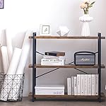 HCHQHS Bookshelf, 3-Tier Industrial Bookcase, Rustic Open Book Shelf, Wood and Metal Horizontal Bookshelves - Image 5