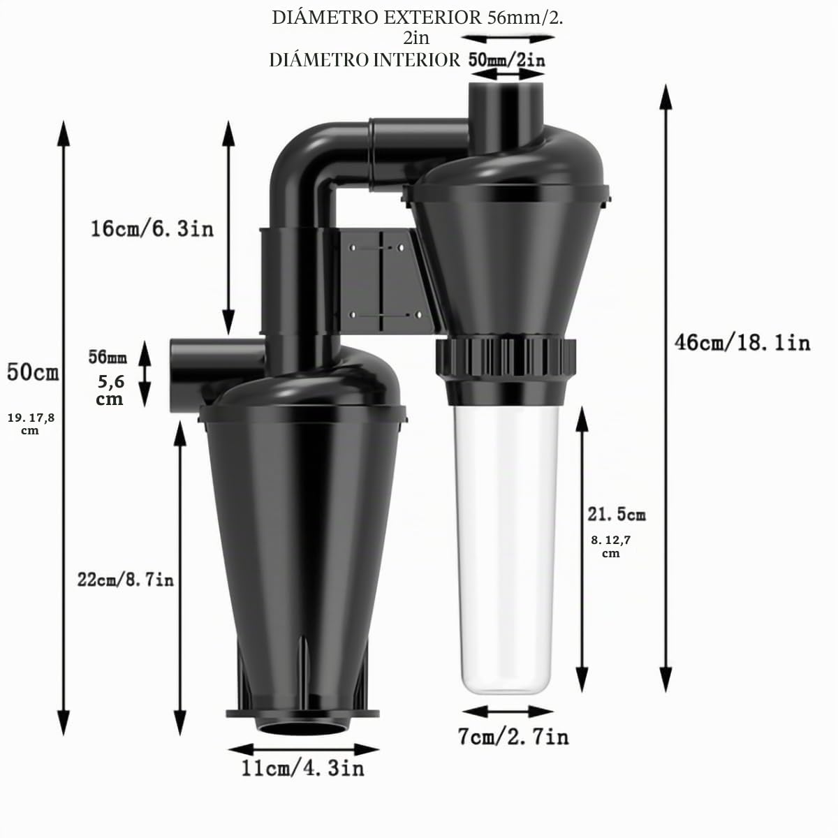 Colector de polvo de doble filtración y ciclón para carpintería DIY con filtro turbocompresor de 50 mm/2 pulgadas, vacío con brida colección (filtración completa (dual))