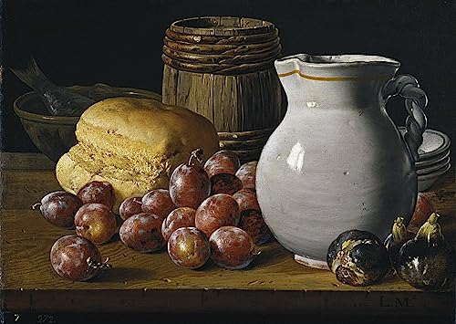 Poster toile Nature morte cerises fromage Luis Melendez 58x90cm