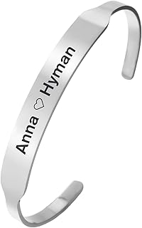 TEAMER Adjustable Custom Name Cuff Bracelet Stainless Steel Personalized Name Bangle Bracelet Unique Customized Couple Jewelry For Women Men