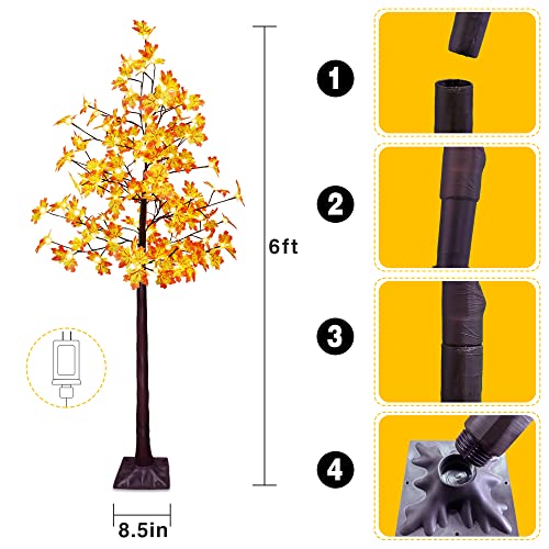 6 Ft Fall Maple Tree With 120 Warm White Led 8 Lighting Modes Plug In Artificial Autumn Tree For Thanksgiving Christmas Home Holiday Party Decoration #TOP2