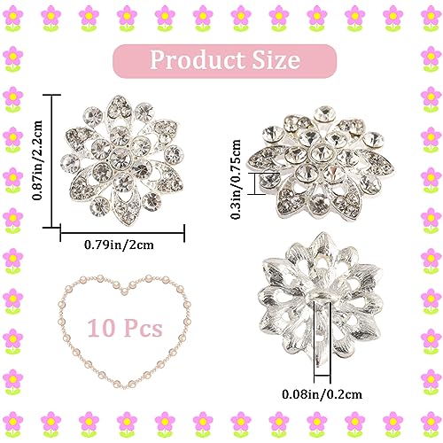 GORGECRAFT 10Pcs Rhinestone Shank Buttons Alloy Crystal Flower Shape Decorative Buttons Applique Embellishments in Clothes Diy Jewelry Decoration for Crafts Wedding Party Bouquet - Image 2