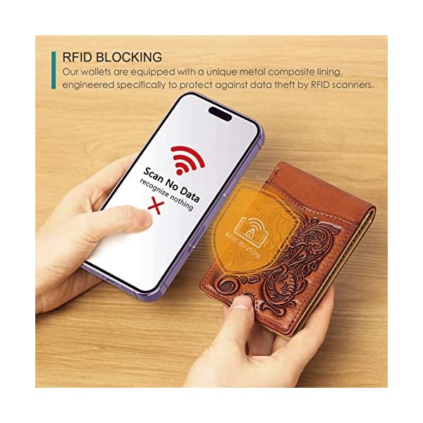 Apple Airtag Wallet for Men,Full Grain Leather Wallets for Men,Bifold Wallets for Men,Mens Wallets Leather with 11 Slots,RFID Wallet for Men,Credit Card Wallet Gift for Him (Flower,Brown) - Image 5