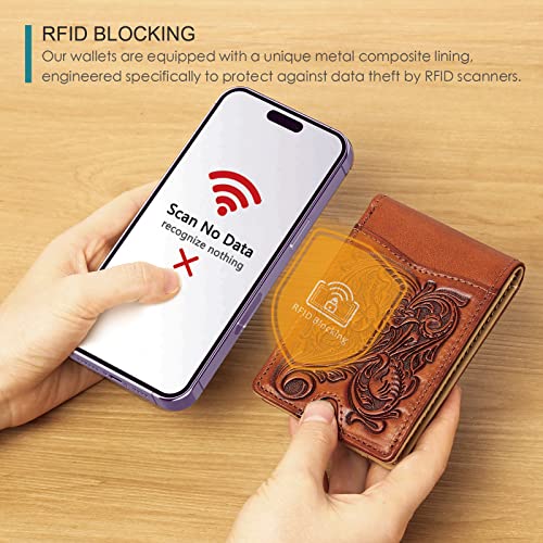 Apple Airtag Wallet for Men,Full Grain Leather Wallets for Men,Bifold Wallets for Men,Mens Wallets Leather with 11 Slots,RFID Wallet for Men,Credit Card Wallet Gift for Him (Flower,Brown) - Image 5