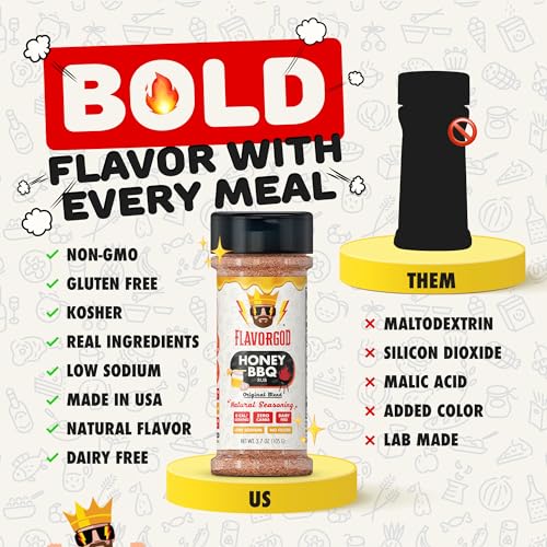 Image of Honey BBQ Rub Mix, 2 Bottles by Flavor God - Premium All Natural & Healthy Spice Blend for Grilling Chicken, Beef, Chili, Seafood, Vegetables, & Salad - Kosher, Gluten-Free, Dairy-Free Steak Rub