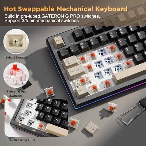 Image of YUNZII YZ75 75% Hot Swappable Wireless Gaming Mechanical Keyboard, RGB Backlights, BT5.0 /2.4G /USB-C, Dye Sub PBT Keycaps for Linux /Win /Mac(Gateron G Pro Yellow, Black)
