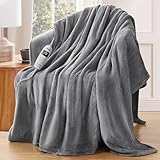 PKBD 72'×84' Heated Blanket Electric Throw,10 Fast Heating Levels&8h Auto Off&Overheat Protection, Machine Washable ETL Two-Sided Flannel Electric Blanket Throw, Light Grey