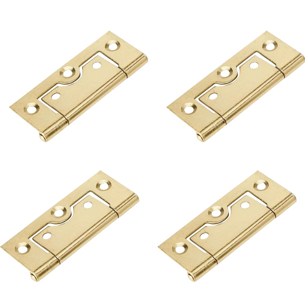 4 Pcs Brass Flush Door Hinges 50mm (2 inch) Heavy Duty Non-Mortise No Noise Bifold Door Hinges for Internal External Doors Cupboard Cabinets