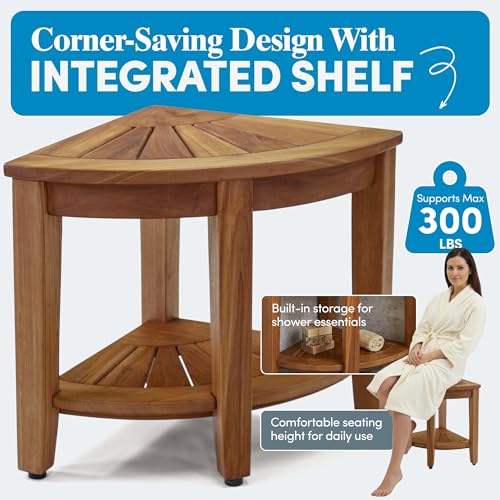 Image of AquaTeak Kai Corner 15.5 inch Teak Shower Bench
