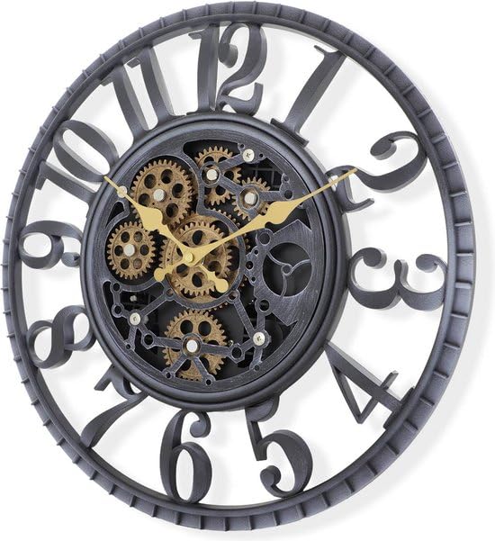 Reloj de pared industrial con engranajes móviles – Aspecto Vintage resistente – Retro – Perfecto para sala de estar, oficina y dormitorio – Único Eyecatcher