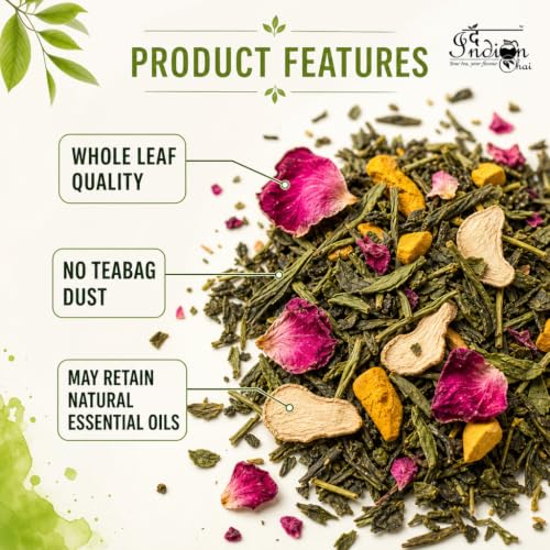 Image of The Indian Chai - Slimming Healthy Green Tea 100g with Garcinia, Haritaki, Senna, Moringa, Turmeric, Ginger, Lemongrass, Hibiscus & Rose for Digestion Support and Daily Detox - Caffeine Free