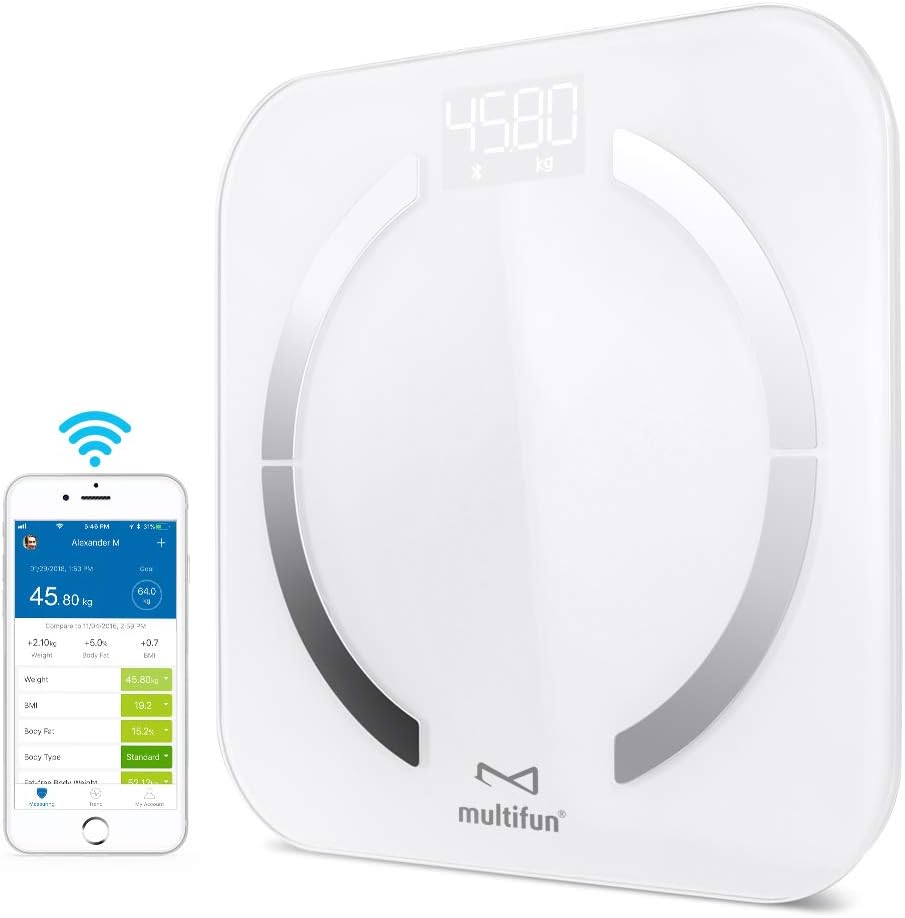 Body Fat Scales, multifun Bluetooth Body Scale with APP for iOS Android Devices, Auto Recognition Body Composition Monitor, Digital Body Fat Weighing Bathroom Scales (Version-2)