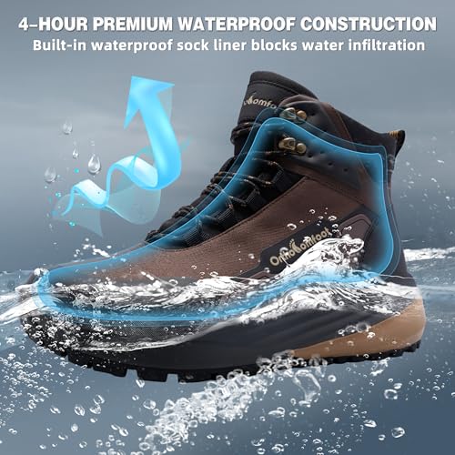 Image of OrthoComfoot Men's Orthopedic Wide Waterproof Hiking Boots: Comfortable Arch Support for Plantar Fasciitis Trail Running Shoes,Orthotic Non-Slip Work Mid Ankle Boots for Foot and Heel Pain Relief