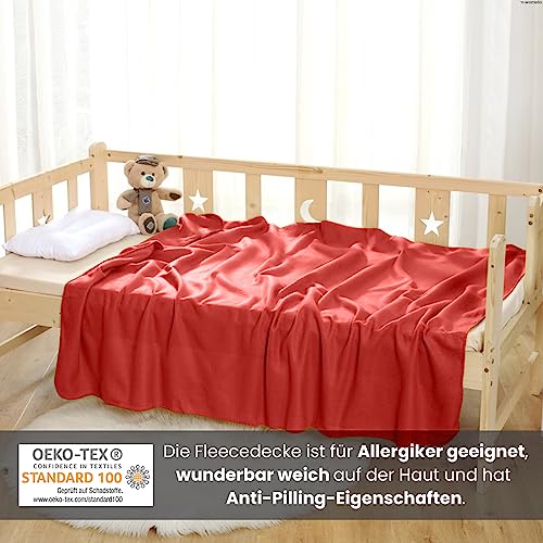 wometo 2er Set Polar Fleecedecke oekoTex 130x160 ca. 400g mit Anti-Pilling und Kettelrand rot