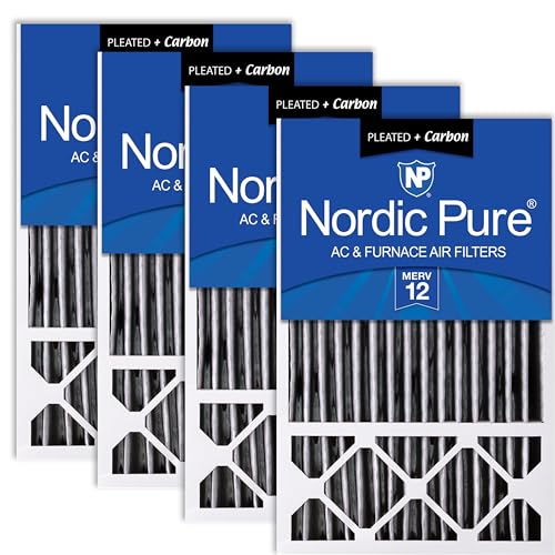 Image of Nordic Pure 16x25x5 MERV 12 Plus Carbon Air Filters 4 Pack | Actual Size: 15 3 /4 x 24 3 /4 x 4 3 /8 Honeywell Replacement Made in USA, Advanced HVAC Furnace Filtration, Pet & Odor Control