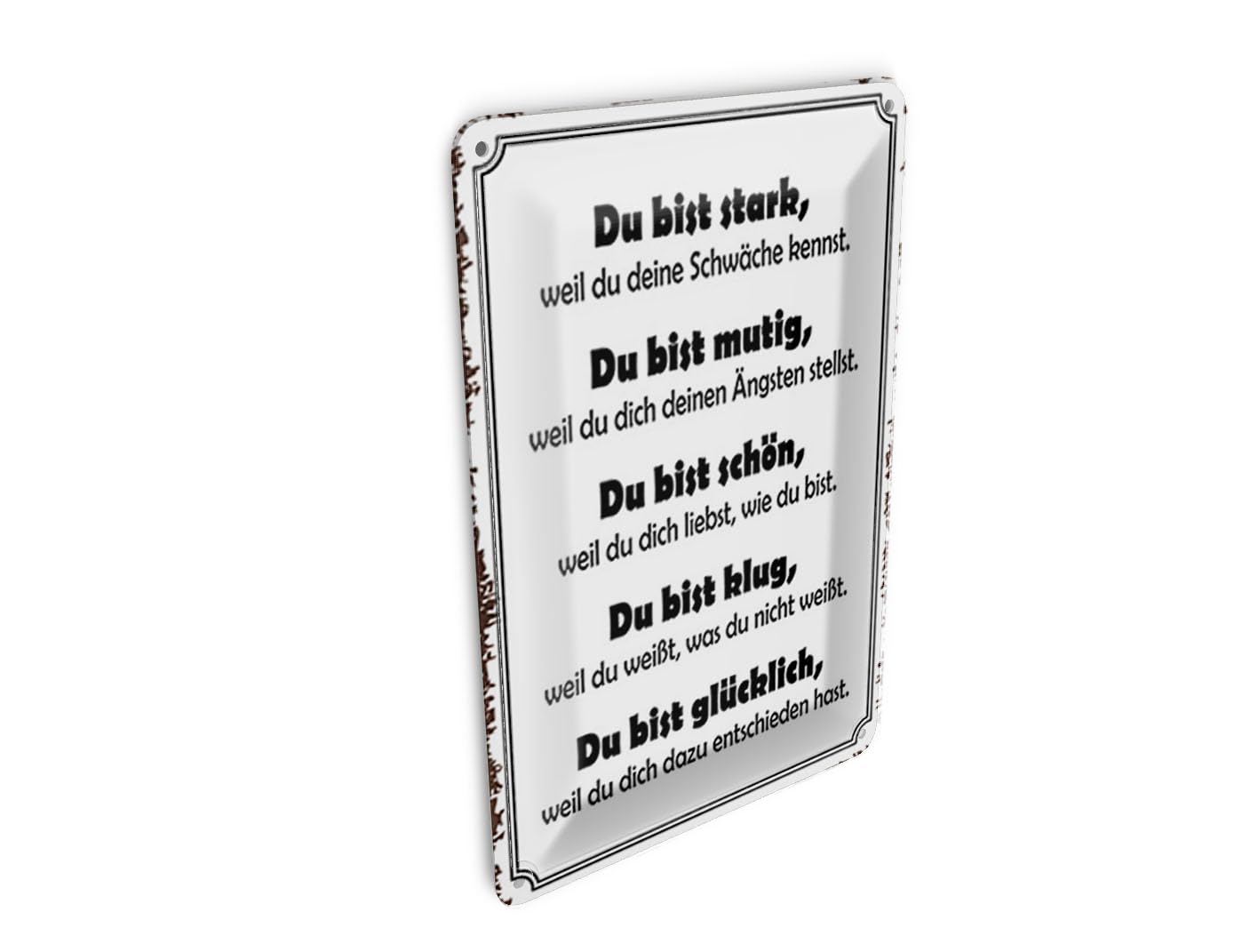 Femer Tin Postcard Saying 10 x 14 cm Du bist stark, Bold, Beautiful Decorative Sign