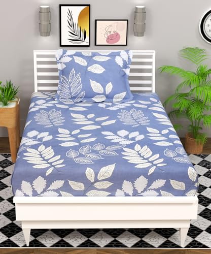 Image of HOMEKART (110 TC & 110 GSM 100% Cotton Feel Bedsheet for Single Bed with One King Size Pillow Covers Soft /Breathable Wrinkel Free -60x90 Inches - (Sky Blu)