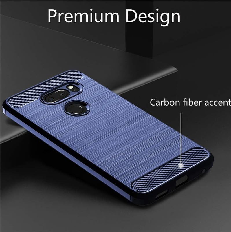 Image of NPRC Hybrid Ultra Slim Protective Case TPU Non-Slip Carbon Fiber Texture Shockproof Case Cover for Lg V30 - Blue