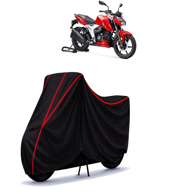 Image of TVS Apache RTR 125 cc Water Resistant Bike Cover for All Motorcycles & Rain | Heavy Duty Taffeta Fabric | UV Protection, Dustproof, Scratchproof | All Weather Two Wheeler Cover with Elastic Bottom